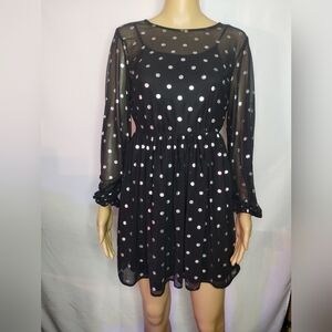 Skylar & Jade women's size medium black polka dot sheer long sleeve dress
